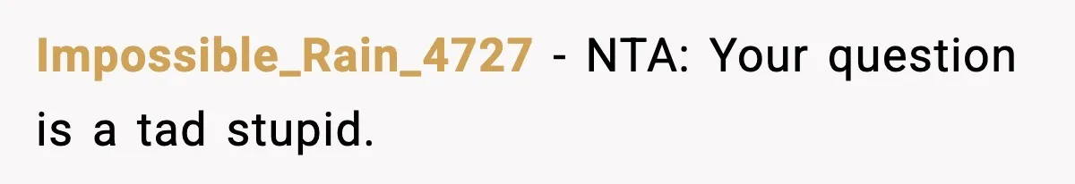 Impossible_Rain_4727 − NTA: Your question is a tad stupid.