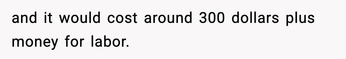 and it would cost around 300 dollars plus money for labor.