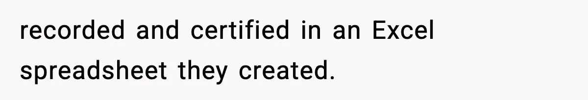 recorded and certified in an Excel spreadsheet they created.