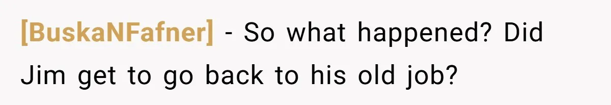 [BuskaNFafner] - So what happened? Did Jim get to go back to his old job?