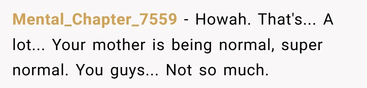 Mental_Chapter_7559 - Howah. That's... A lot... Your mother is being normal, super normal. You guys... Not so much.