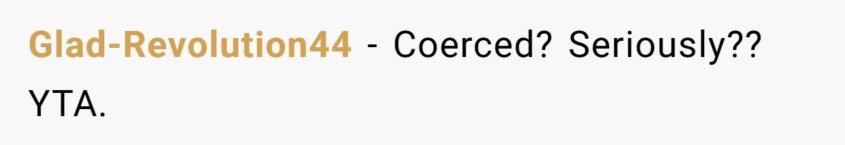 Glad-Revolution44 - Coerced? Seriously?? YTA.