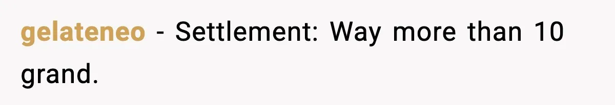 gelateneo − Settlement: Way more than 10 grand.