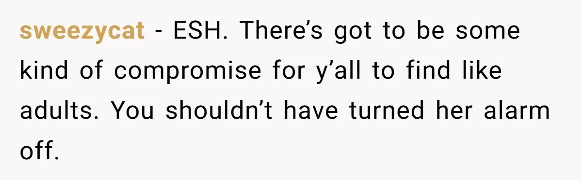Girlfriend Keeps Hitting Snooze For An Hour, So Boyfriend Turns Off Alarm And Makes Her Late For Work sweezycat − ESH. There’s got to be some kind of compromise for y’all to find like adults. You shouldn’t have turned her alarm off.