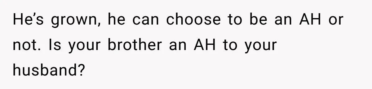 He’s grown, he can choose to be an AH or not. Is your brother an AH to your husband?