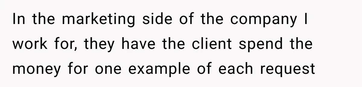 In the marketing side of the company I work for, they have the client spend the money for one example of each request