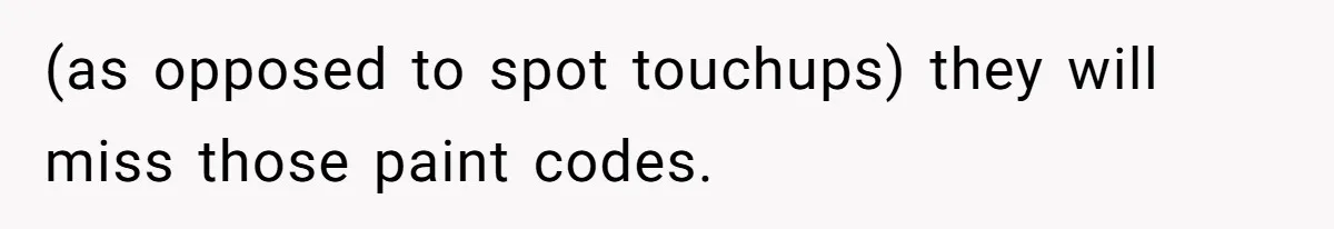 (as opposed to spot touchups) they will miss those paint codes.