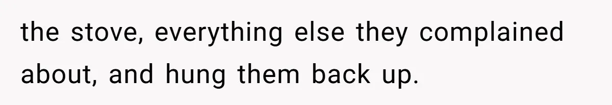 the stove, everything else they complained about, and hung them back up.