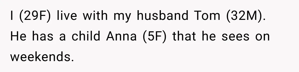 Husband Expects Wife On Deadline To Feed Him And Daughter Instead Of Making One Sandwich Himself I (29F) live with my husband Tom (32M). He has a child Anna (5F) that he sees on weekends.