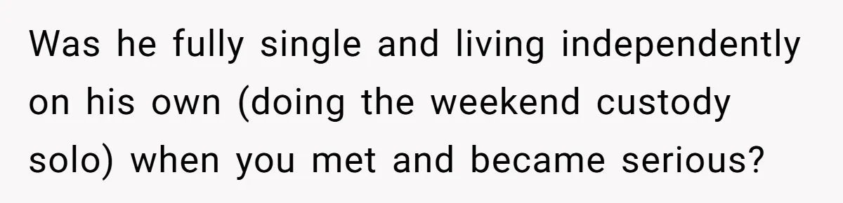 Husband Expects Wife On Deadline To Feed Him And Daughter Instead Of Making One Sandwich Himself Was he fully single and living independently on his own (doing the weekend custody solo) when you met and became serious?