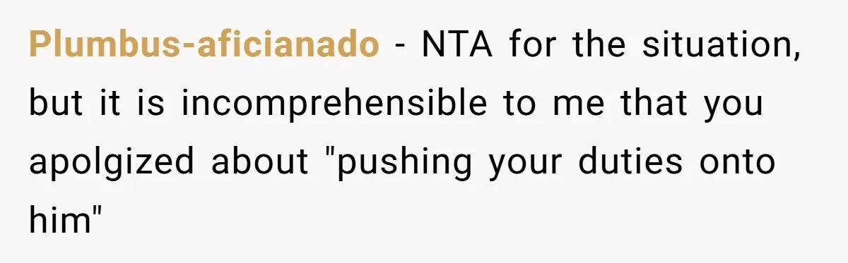 Husband Expects Wife On Deadline To Feed Him And Daughter Instead Of Making One Sandwich Himself Plumbus-aficianado − NTA for the situation, but it is incomprehensible to me that you apolgized about "pushing your duties onto him"
