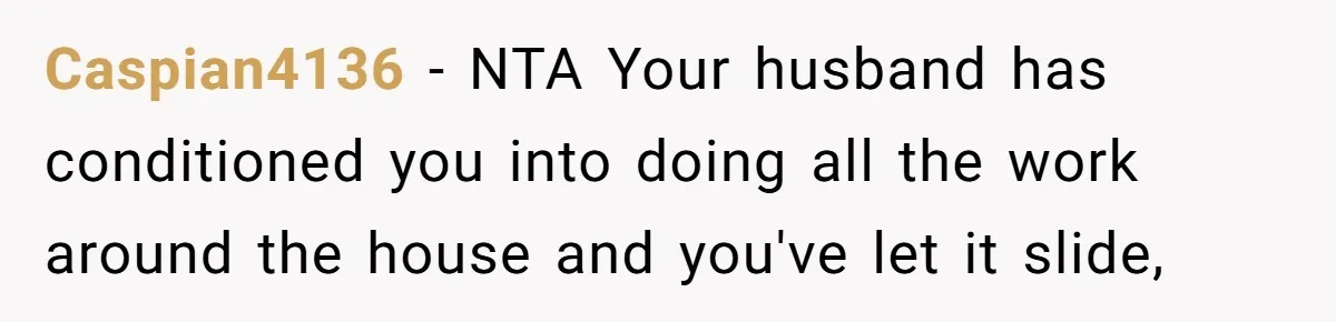 Husband Expects Wife On Deadline To Feed Him And Daughter Instead Of Making One Sandwich Himself Caspian4136 − NTA Your husband has conditioned you into doing all the work around the house and you've let it slide,