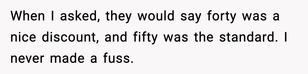 When I asked, they would say forty was a nice discount, and fifty was the standard. I never made a fuss.