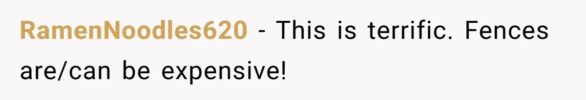 RamenNoodles620 − This is terrific. Fences are/can be expensive!