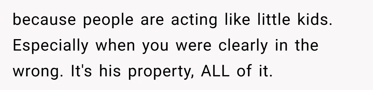 because people are acting like little kids. Especially when you were clearly in the wrong. It's his property, ALL of it.