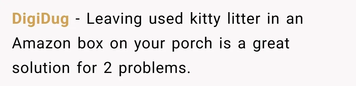 DigiDug − Leaving used kitty litter in an Amazon box on your porch is a great solution for 2 problems.