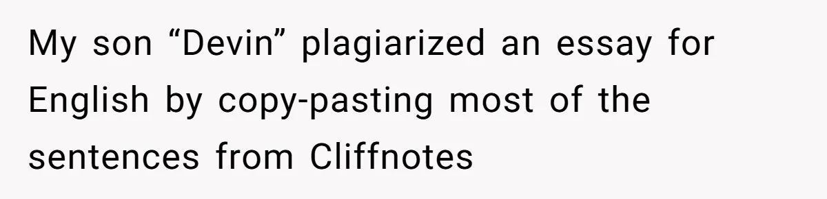My son “Devin” plagiarized an essay for English by copy-pasting most of the sentences from Cliffnotes