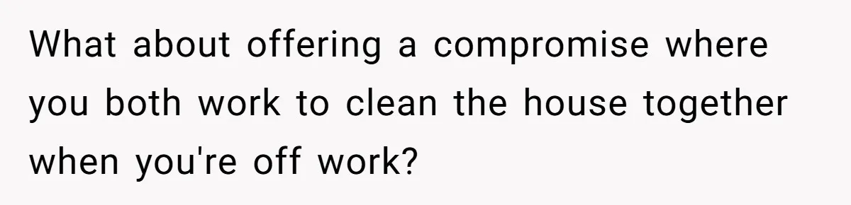 What about offering a compromise where you both work to clean the house together when you're off work?