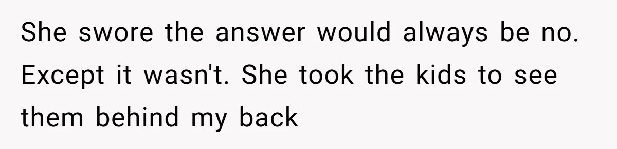 She swore the answer would always be no. Except it wasn't. She took the kids to see them behind my back