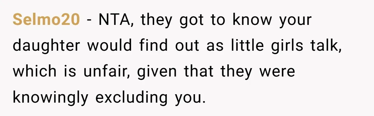 Selmo20 − NTA, they got to know your daughter would find out as little girls talk, which is unfair, given that they were knowingly excluding you.
