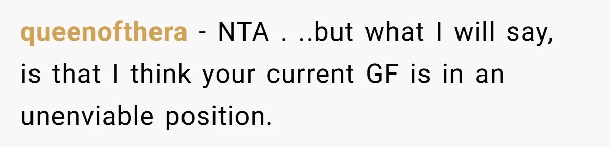 queenofthera − NTA . ..but what I will say, is that I think your current GF is in an unenviable position.