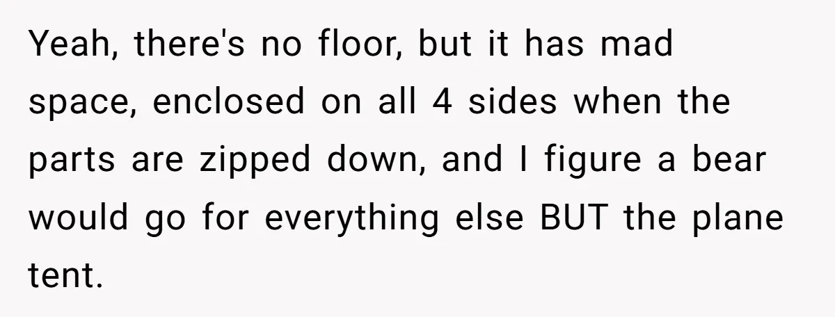 Yeah, there's no floor, but it has mad space, enclosed on all 4 sides when the parts are zipped down, and I figure a bear would go for everything else...