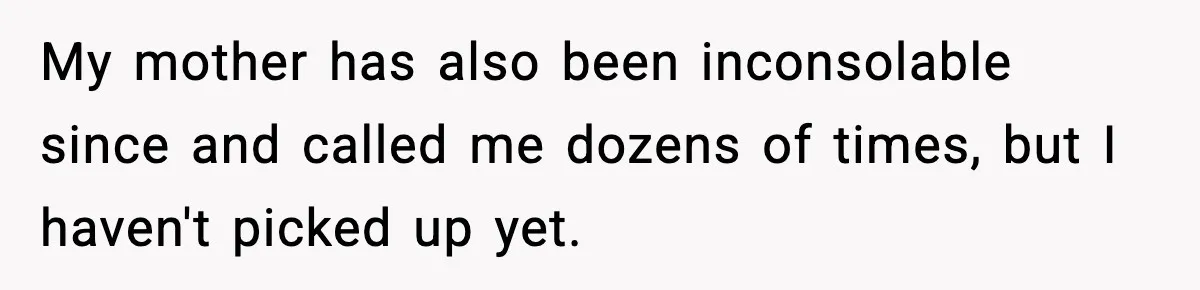 My mother has also been inconsolable since and called me dozens of times, but I haven't picked up yet.