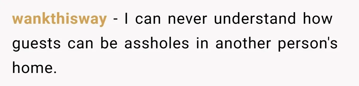 wankthisway − I can never understand how guests can be assholes in another person's home.