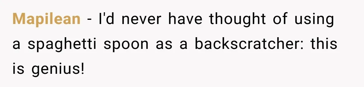 Mapilean − I'd never have thought of using a spaghetti spoon as a backscratcher: this is genius!