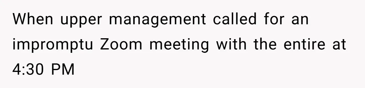 When upper management called for an impromptu Zoom meeting with the entire at 4:30 PM
