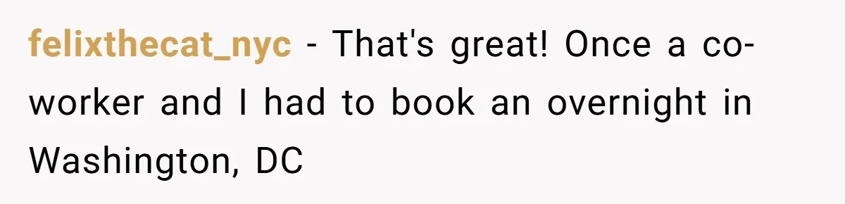felixthecat_nyc − That's great! Once a co-worker and I had to book an overnight in Washington, DC