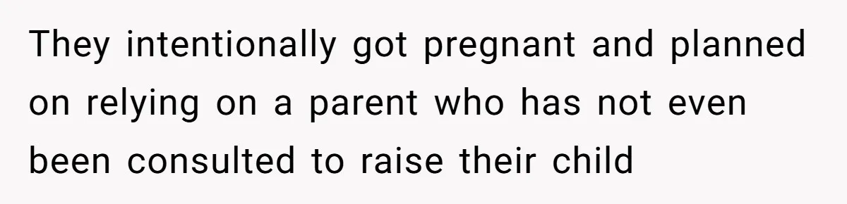 They intentionally got pregnant and planned on relying on a parent who has not even been consulted to raise their child