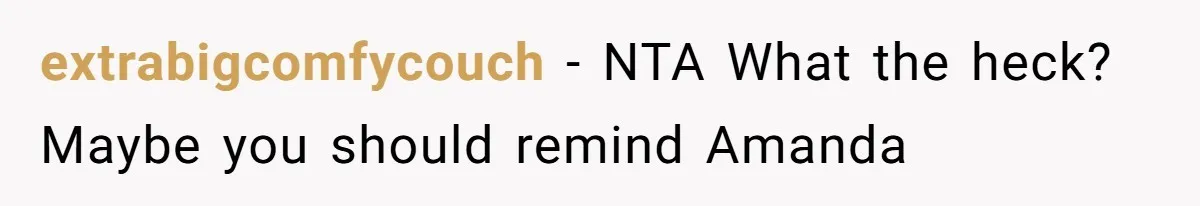 extrabigcomfycouch − NTA What the heck? Maybe you should remind Amanda