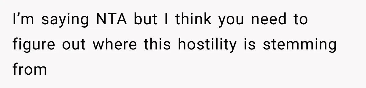 I’m saying NTA but I think you need to figure out where this hostility is stemming from
