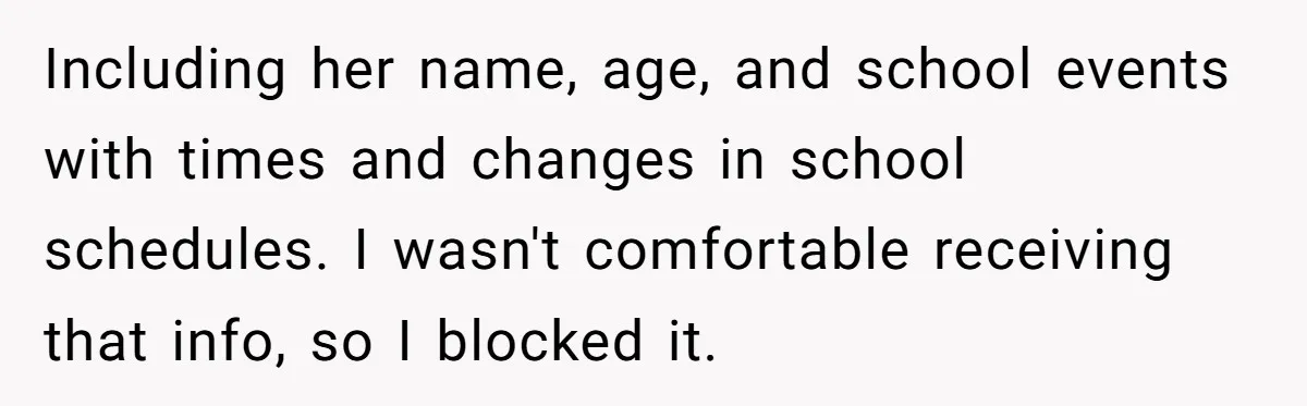 Including her name, age, and school events with times and changes in school schedules. I wasn't comfortable receiving that info, so I blocked it.