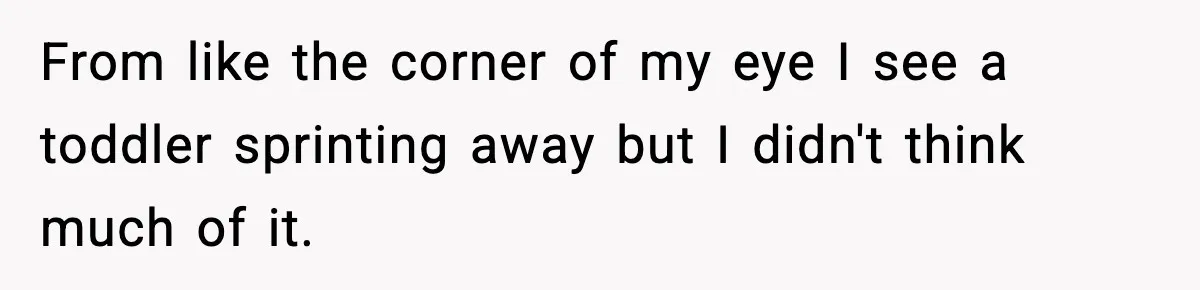 From like the corner of my eye I see a toddler sprinting away but I didn't think much of it.