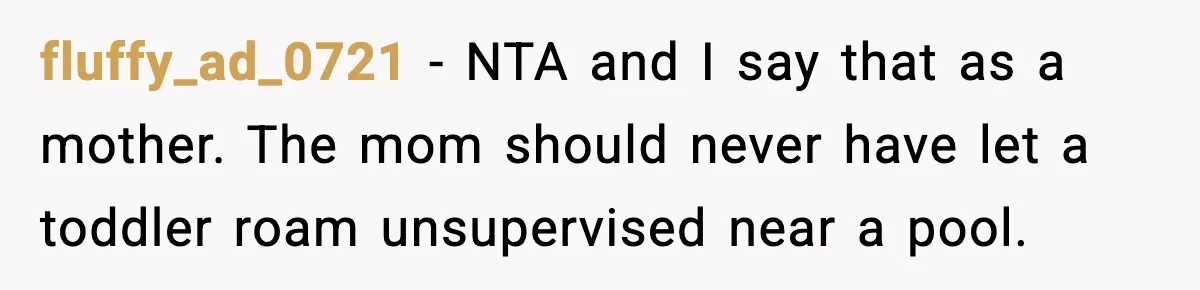 fluffy_ad_0721 - NTA and I say that as a mother. The mom should never have let a toddler roam unsupervised near a pool.