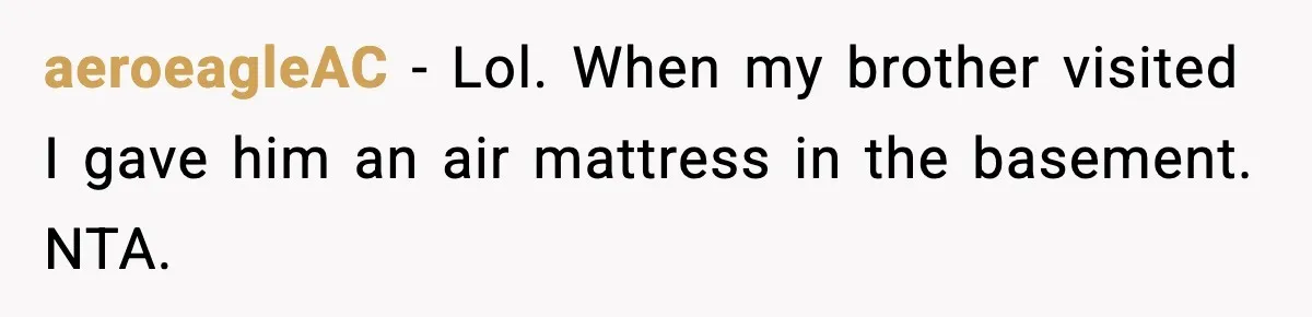 aeroeagleAC - Lol. When my brother visited I gave him an air mattress in the basement. NTA.