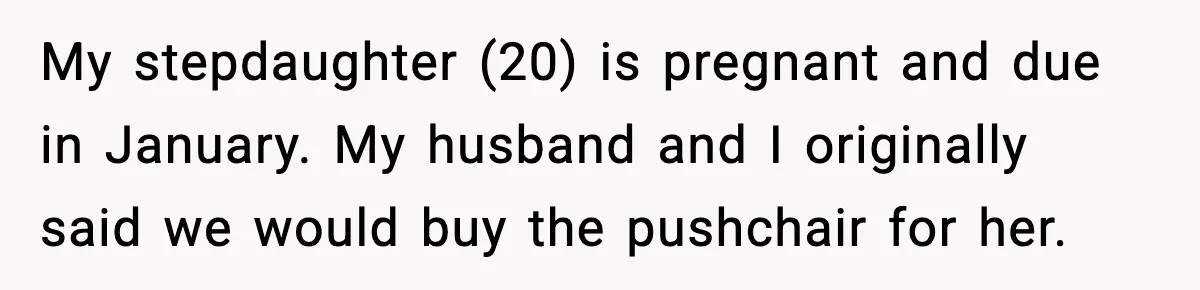 My stepdaughter (20) is pregnant and due in January. My husband and I originally said we would buy the pushchair for her.