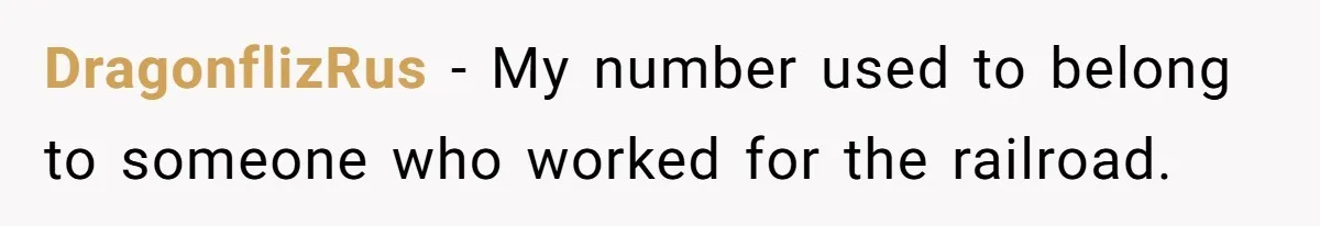 DragonflizRus − My number used to belong to someone who worked for the railroad.