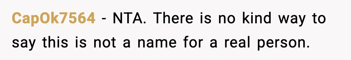 CapOk7564 - NTA. There is no kind way to say this is not a name for a real person.