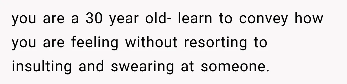 you are a 30 year old- learn to convey how you are feeling without resorting to insulting and swearing at someone.