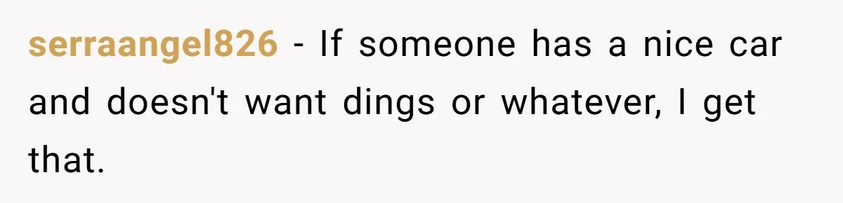 serraangel826 − If someone has a nice car and doesn't want dings or whatever, I get that.