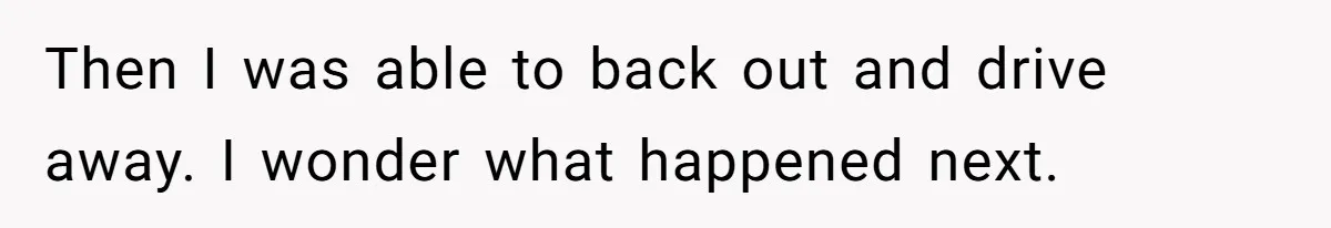 Then I was able to back out and drive away. I wonder what happened next.
