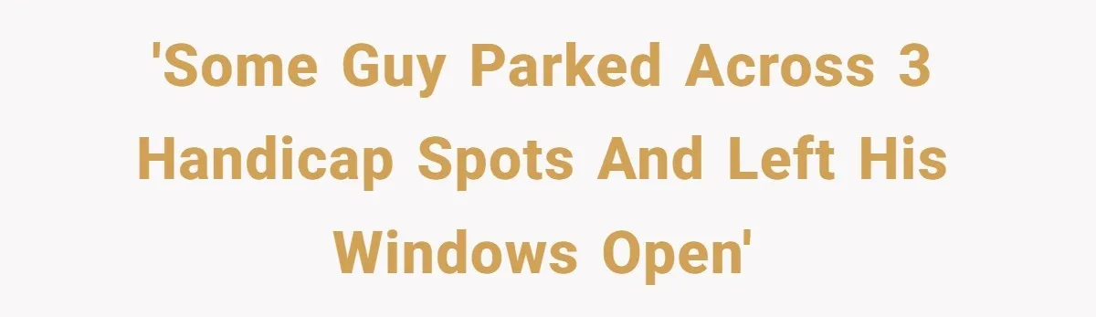 'Some guy parked across 3 handicap spots and left his windows open'