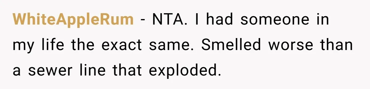 WhiteAppleRum − NTA. I had someone in my life the exact same. Smelled worse than a sewer line that exploded.