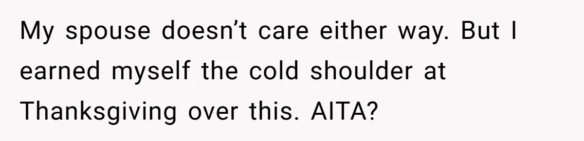 My spouse doesn’t care either way. But I earned myself the cold shoulder at Thanksgiving over this. AITA?