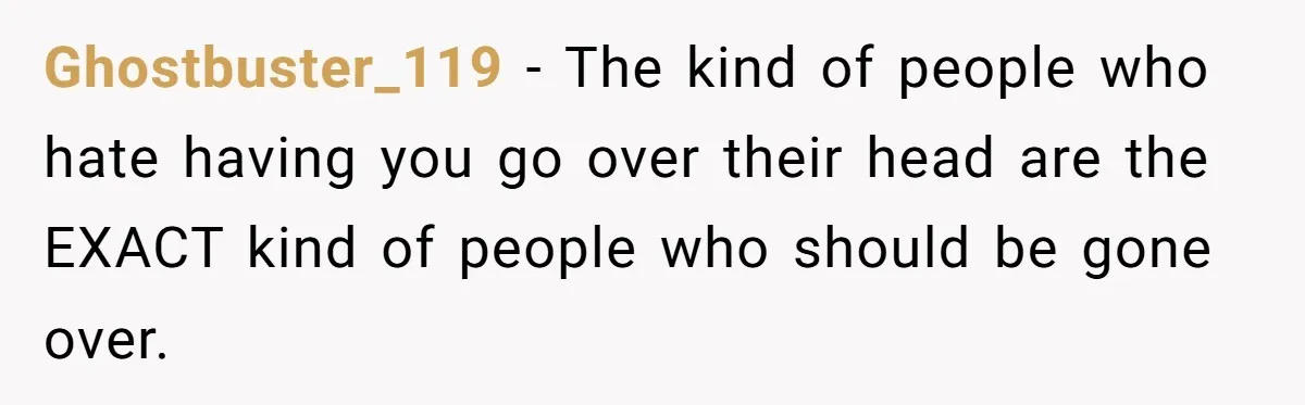 Ghostbuster_119 − The kind of people who hate having you go over their head are the EXACT kind of people who should be gone over.