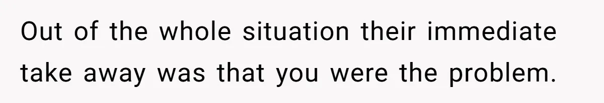 Out of the whole situation their immediate take away was that you were the problem.
