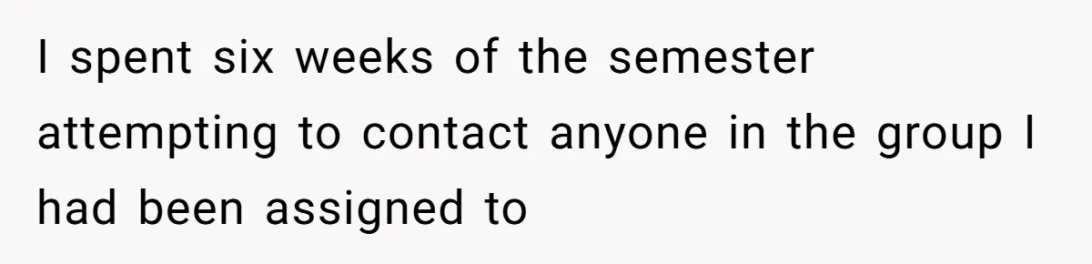 I spent six weeks of the semester attempting to contact anyone in the group I had been assigned to